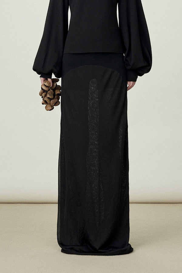 SWAYING/KNIT translucent mesh long skirt SW24SS3B22 black PS81